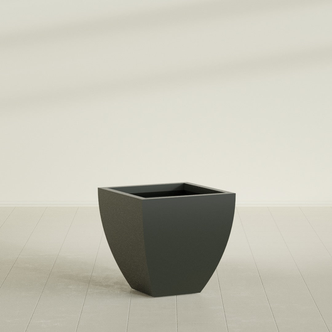 Lima Tapered Square Planter in Matte Charcoal, 24", shown empty
