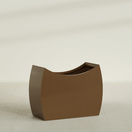 Seoul Curved Planter in Metallic Bronze, 48"L × 20"D × 36"H, shown empty
