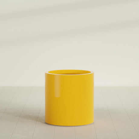 Rio Grande Cylinder Planter in Gloss Saffron, 22"D × 22"H, shown empty