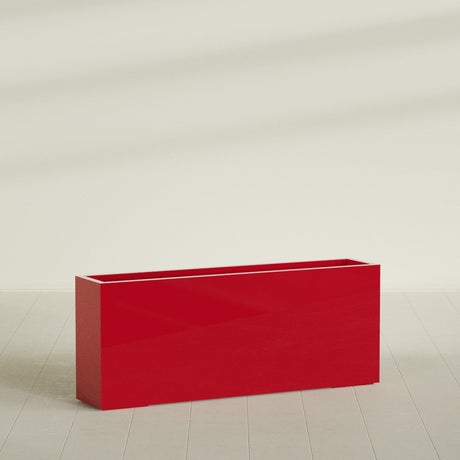 Hollywood Narrow Rectangular Planter in Gloss Red, 60"L × 12"D × 24"H, shown empty