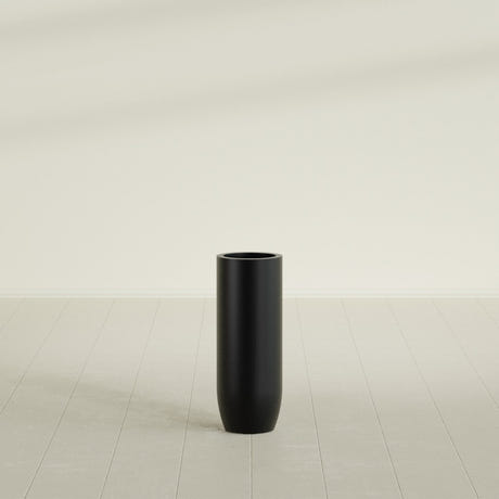 Saint Tropez Bullet Round Planter in Matte Black, 12"D × 32"H, shown empty