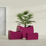 Seoul Curved fiberglass planter in Gloss Eggplant, size range, in a sunlit interior