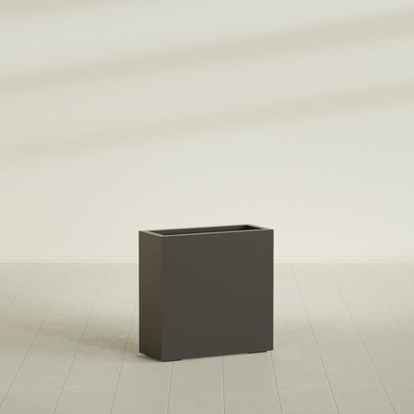 Milano Narrow Rectangular Planter in Matte Dark Brown, 24"L × 10"D × 24"H, shown empty