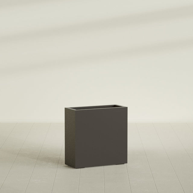 Milano Narrow Rectangular Planter in Matte Dark Brown, 24"L × 10"D × 24"H, shown empty