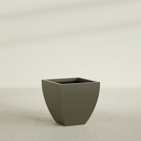 Lima Tapered Square Planter in Matte Bronze, 24", shown empty
