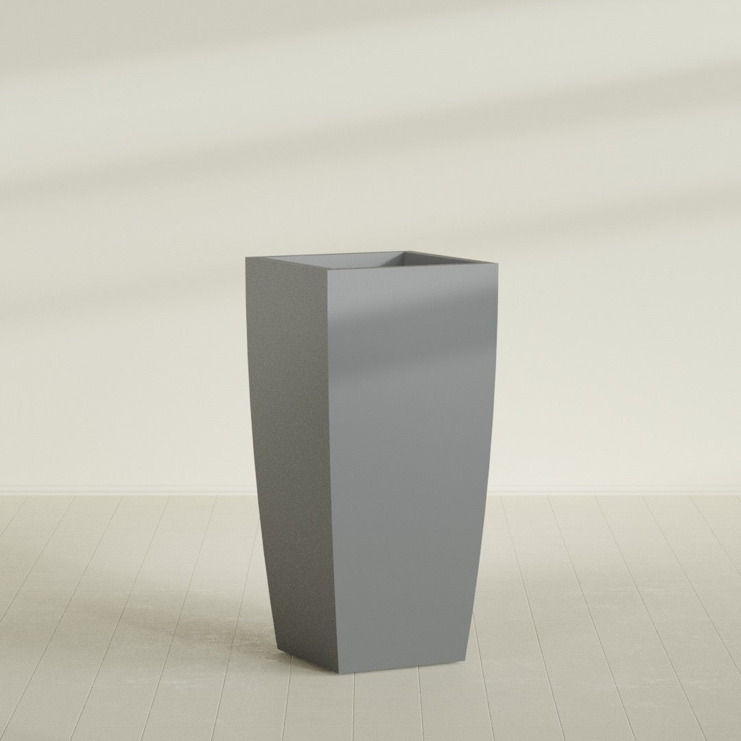 Toulan Tapered Square Planter in Matte Gunmetal, 28"W × 60"H, shown empty