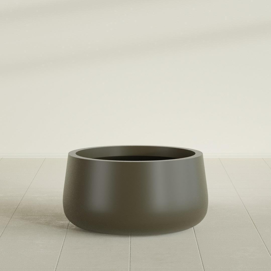 Short Hayden Bowl Planter in Matte Bronze, 20"D × 10"H, shown empty