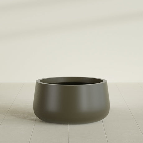 Short Hayden Bowl Planter in Matte Bronze, 20"D × 10"H, shown empty