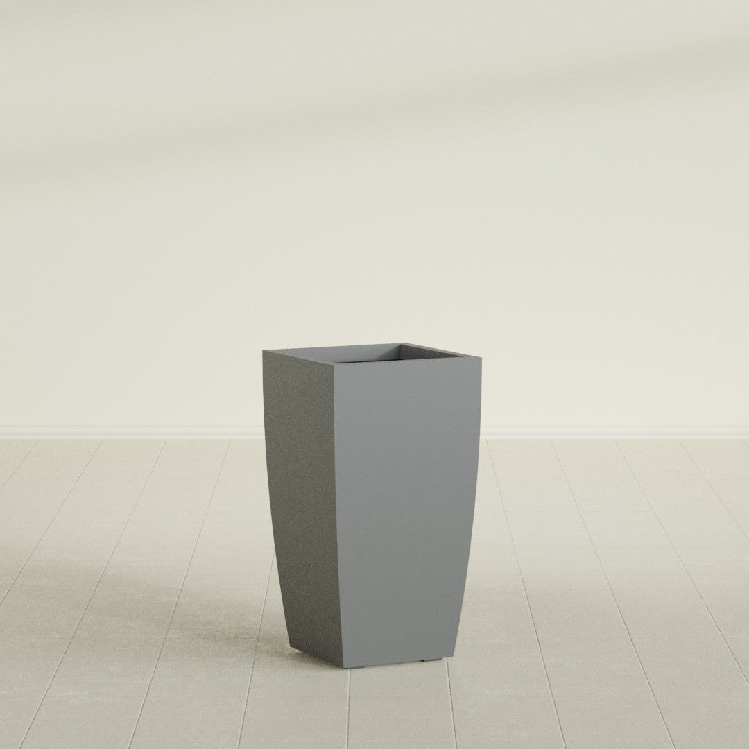 Toulan Tapered Square Planter in Matte Gunmetal, 16"W × 30"H, shown empty