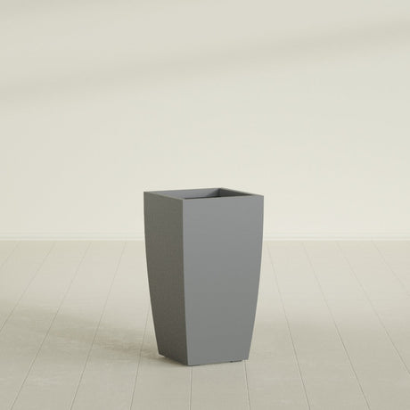 Toulan Tapered Square Planter in Matte Gunmetal, 16"W × 30"H, shown empty