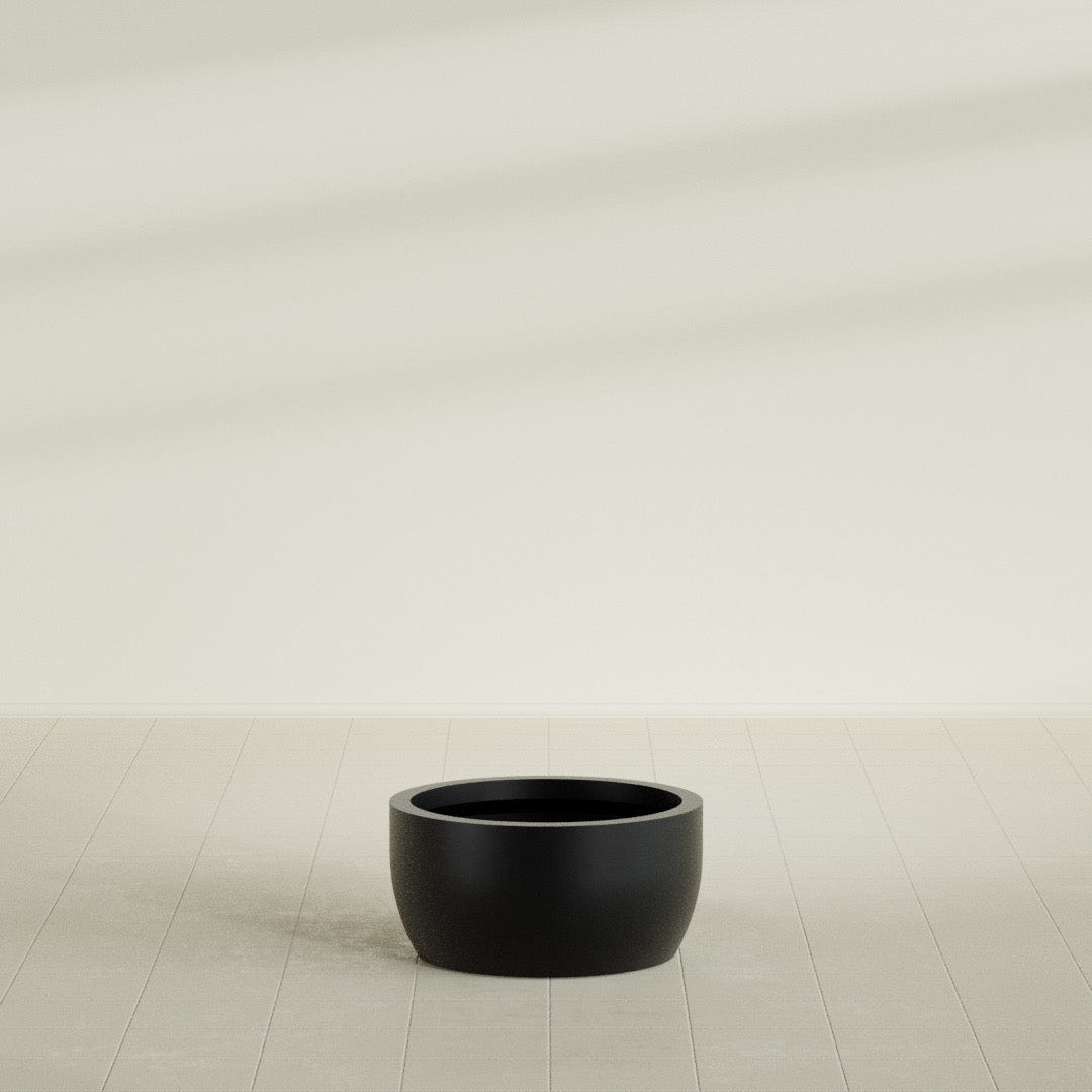 Casablanca Bowl Planter in Matte Black, 24"D × 12"H, shown empty