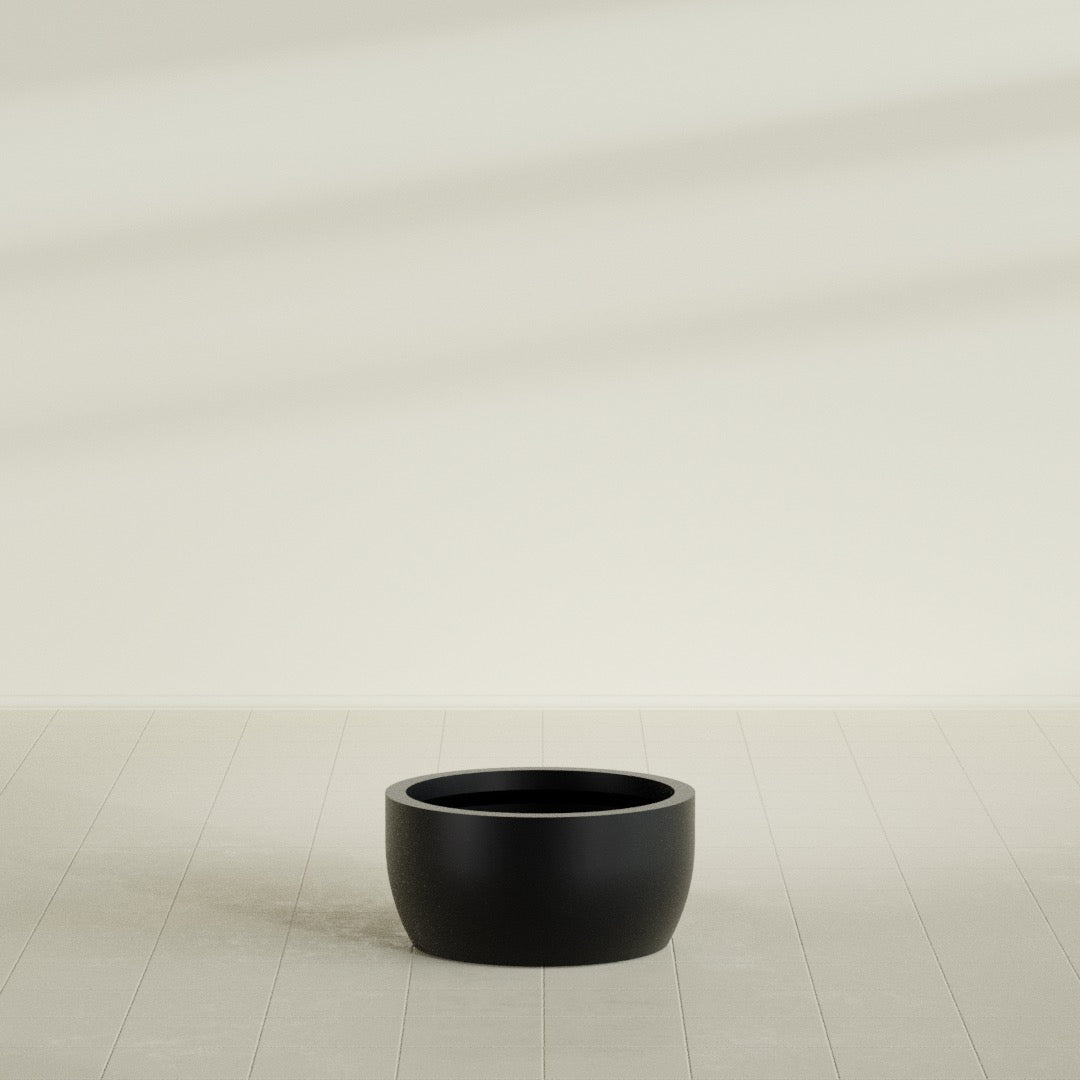 Casablanca Bowl Planter in Matte Black, 24"D × 12"H, shown empty