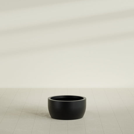 Casablanca Bowl Planter in Matte Black, 24"D × 12"H, shown empty