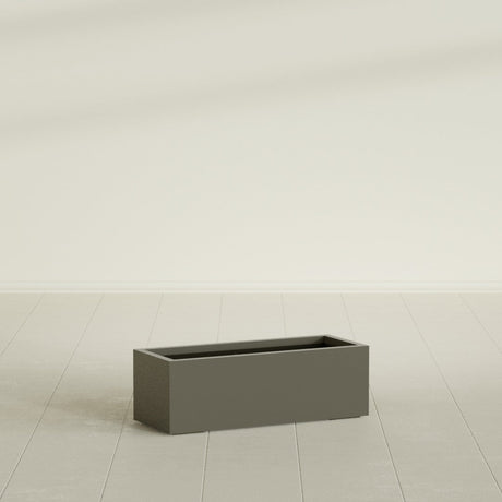 Cuba Low Rectangular Planter in Matte Bronze, 36"L × 14"D × 12"H, shown empty
