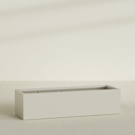 Torino Wide Rectangular Planter in Satin Beige, 72"L × 24"D × 18"H, shown empty