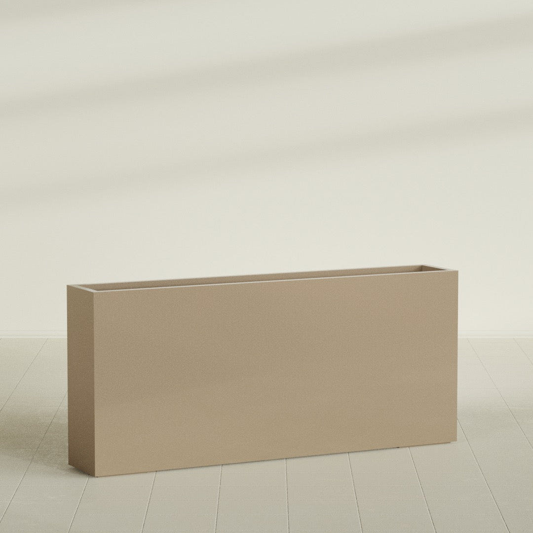 Delray Rectangular Planter in Gloss Metallic Gold, 72"L × 12"D × 32"H, shown empty