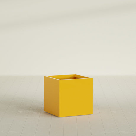 Montroy Cube Planter in Gloss Saffron, 28", shown empty