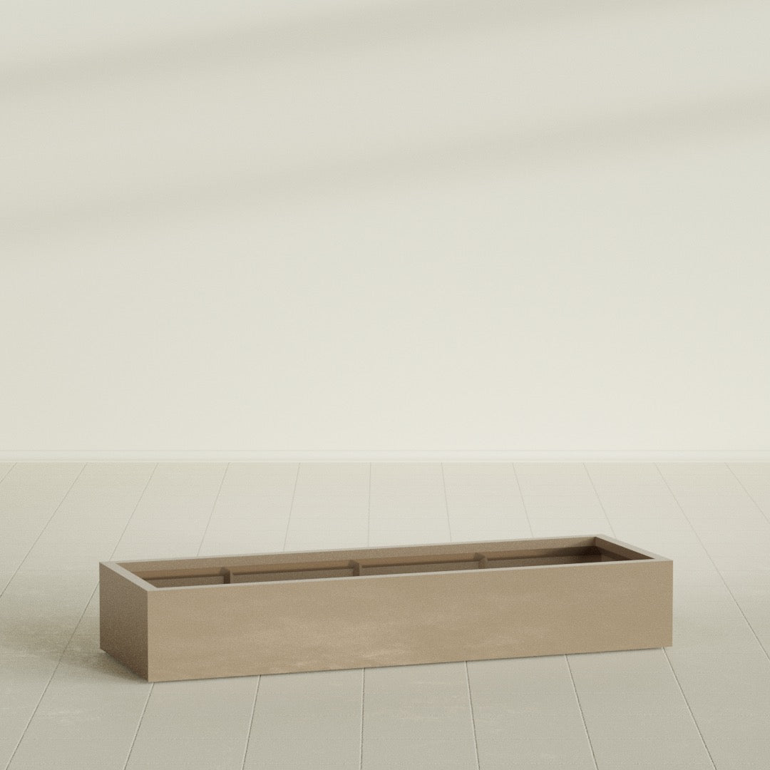 Antwerp Rectangular Planter in Gloss Metallic Gold, 72"L × 24"D × 12"H, shown empty