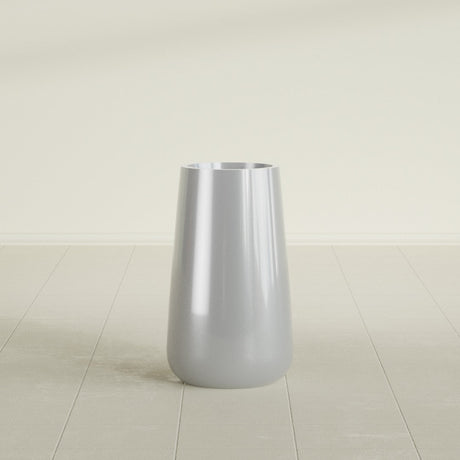 Saigon Tapered Round Planter in Metallic Silver, 14"D × 30"H, shown empty