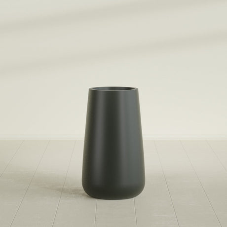 Saigon Tapered Round Planter in Matte Charcoal, 19"D × 42"H, shown empty