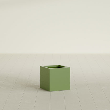 Montroy Cube Planter in Satin Green, 16", shown empty