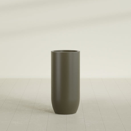 Saint Tropez Bullet Round Planter in Matte Bronze, 20"D × 43"H, shown empty