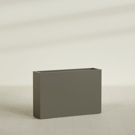 Delray Rectangular Planter in Matte Bronze, 48"L × 12"D × 32"H, shown empty