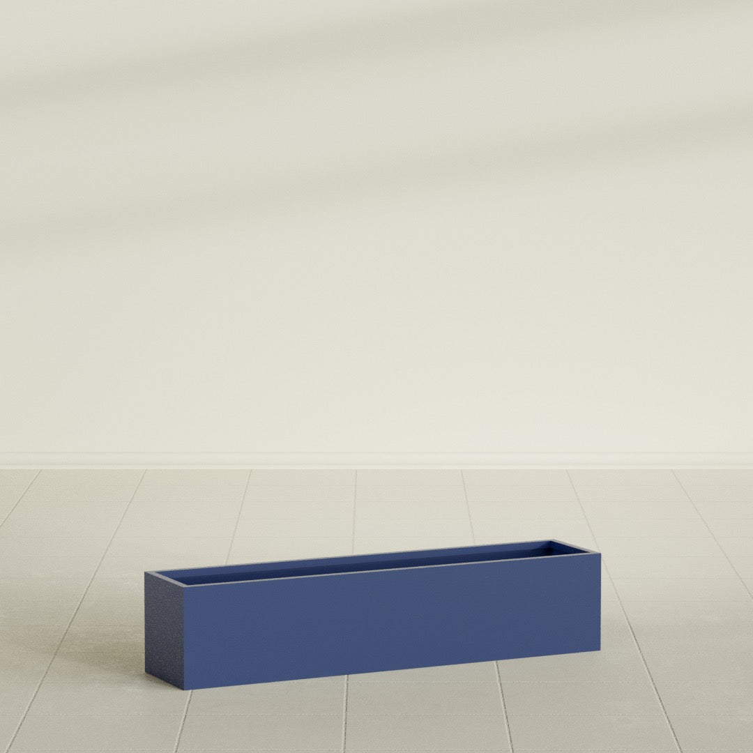 Monaco Rectangle Planter in Matte Cobalt Blue, 32"L, shown empty