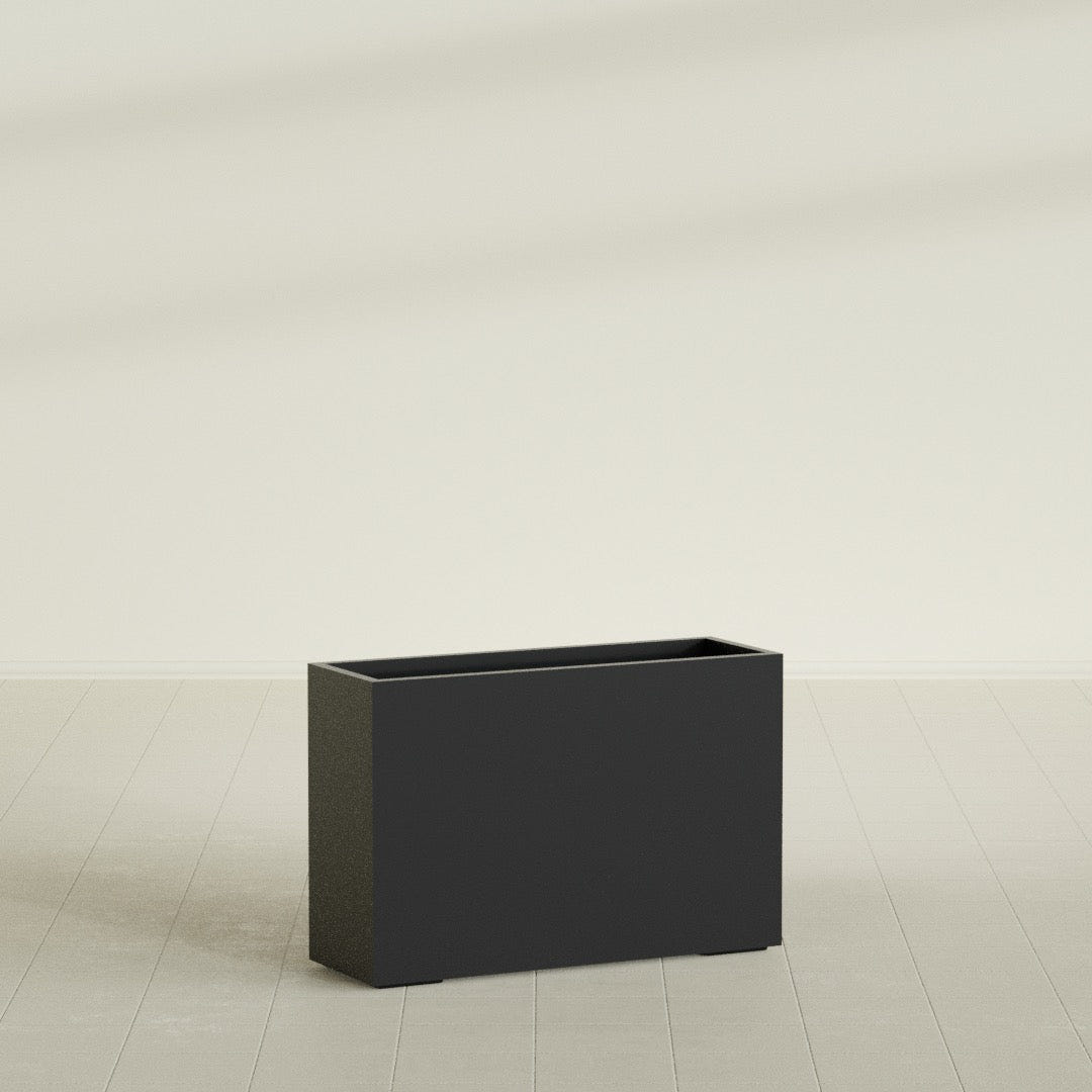 Potsdam Rectangular Planter in Matte Black, 48"L × 16"D × 32"H, shown empty