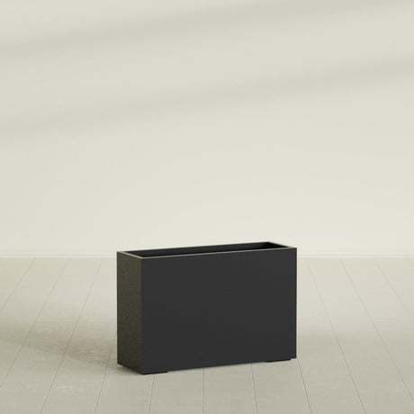 Potsdam Rectangular Planter in Matte Black, 48"L × 16"D × 32"H, shown empty