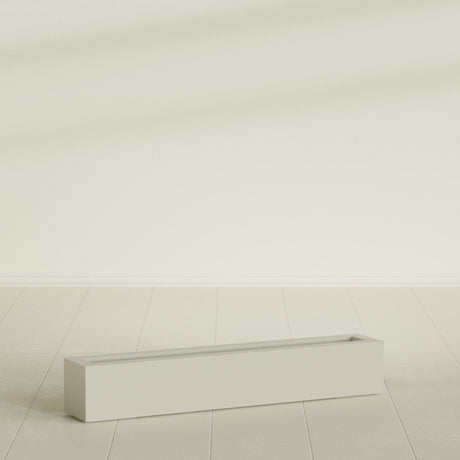 Salon Box Planter in Satin Beige, 48" Long, shown empty
