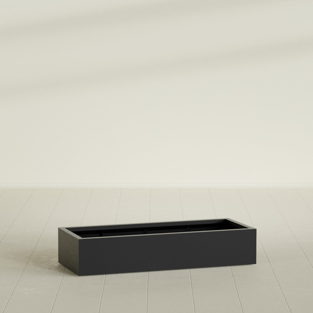 Antwerp Rectangular Planter in Matte Black, 60"L × 24"D × 12"H, shown empty
