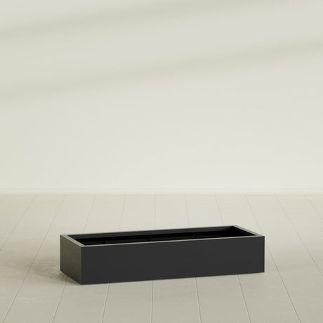 Antwerp Rectangular Planter in Matte Black, 60"L × 24"D × 12"H, shown empty
