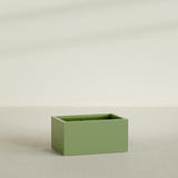 Torino Wide Rectangular Planter in Satin Green, 36"L × 24"D × 18"H, shown empty