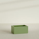 Torino Wide Rectangular Planter in Satin Green, 36"L × 24"D × 18"H, shown empty