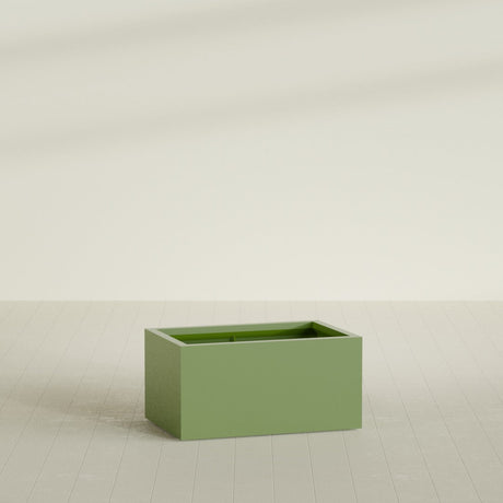Torino Wide Rectangular Planter in Satin Green, 36"L × 24"D × 18"H, shown empty