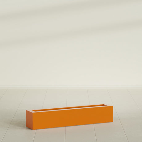 Salon Box Planter in Gloss Tangerine, 42" Long, shown empty