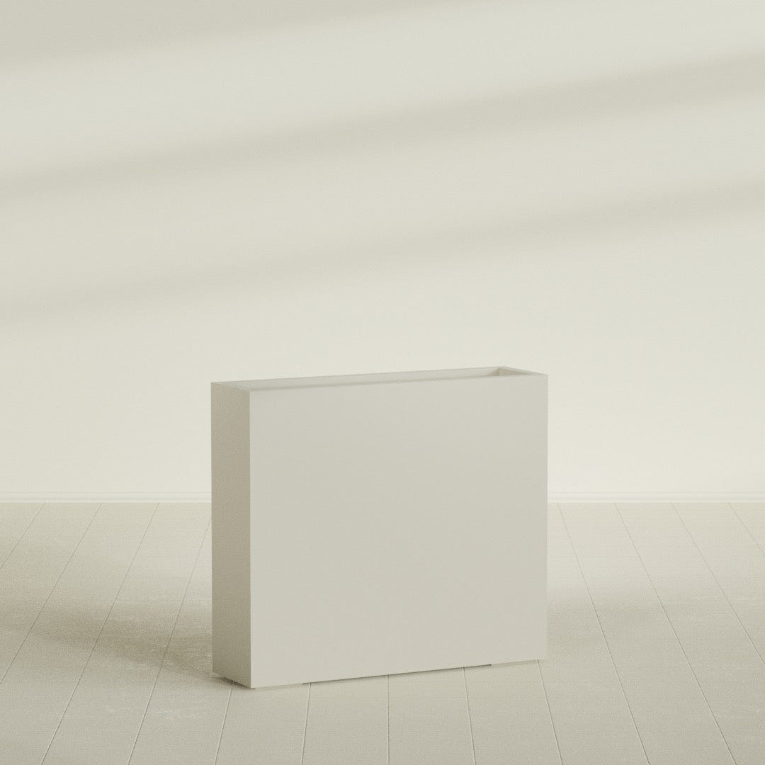 Amesbury Narrow Rectangular Planter in Satin Beige, 36"L × 10"D × 32"H, shown empty