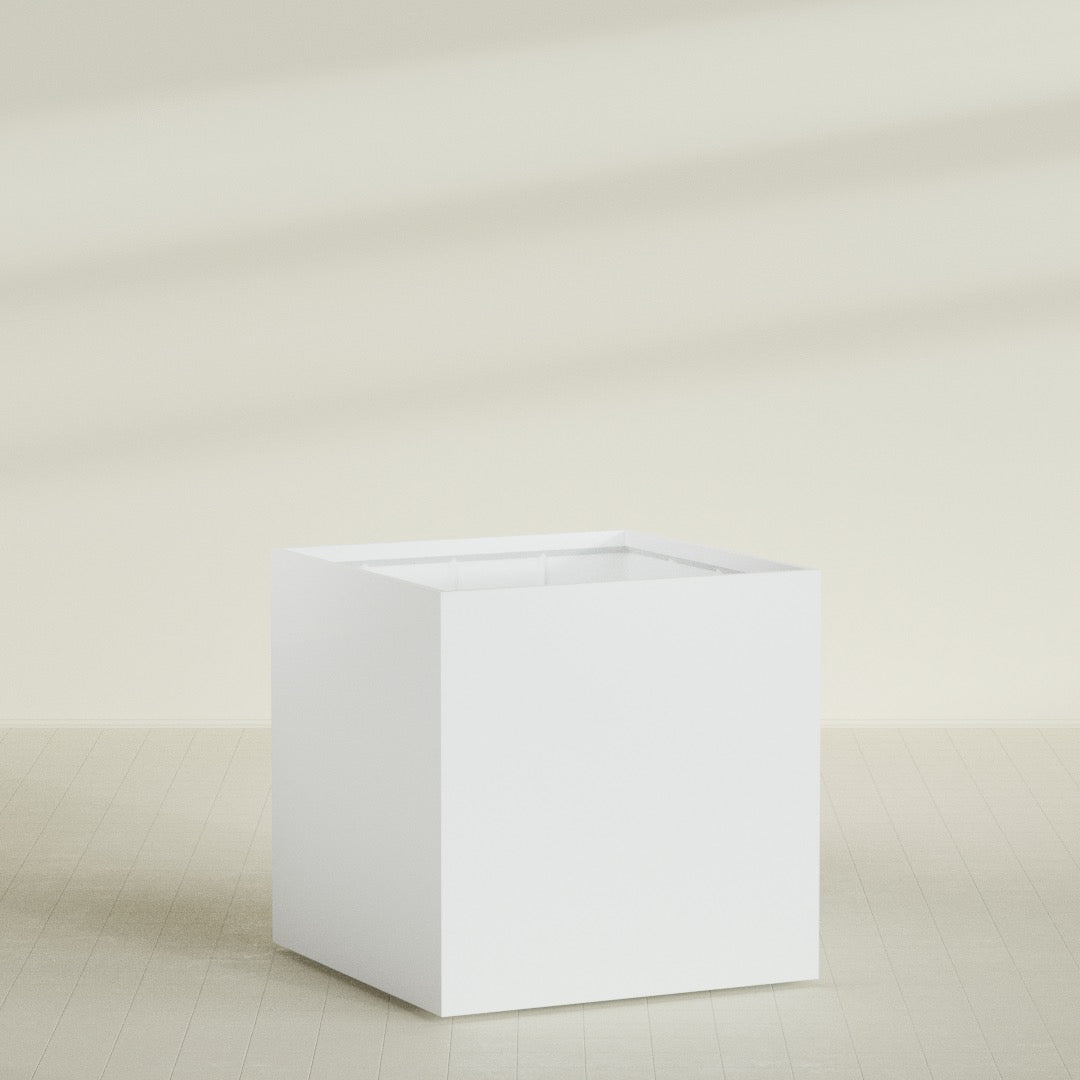 Montroy Cube Planter in Matte Bright White, 60", shown empty
