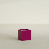 Montroy Cube Planter in Gloss Eggplant, 16", shown empty