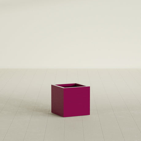 Montroy Cube Planter in Gloss Eggplant, 16", shown empty