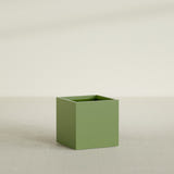 Montroy Cube Planter in Satin Green, 28", shown empty