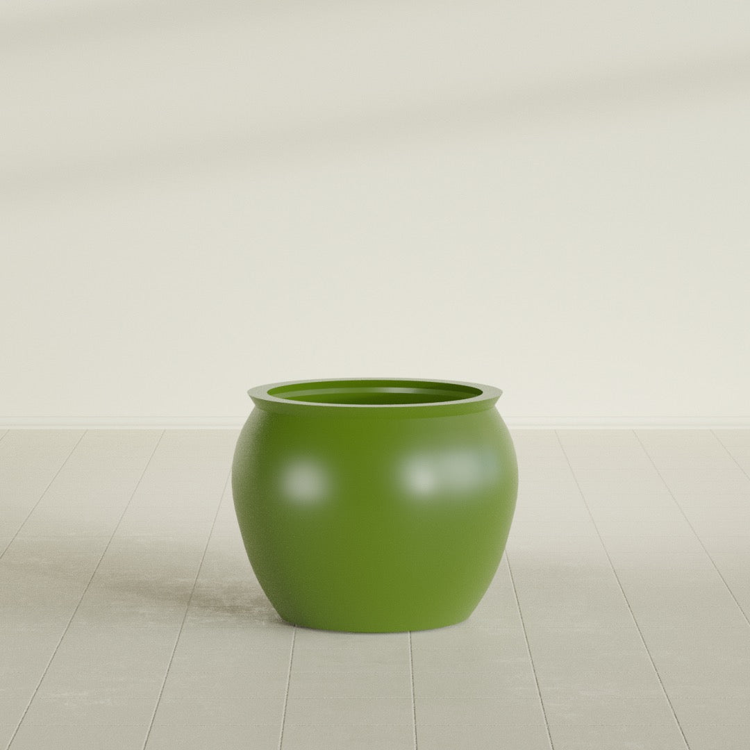 Shanghai Fishbowl Planter in Satin Green, 22", shown empty