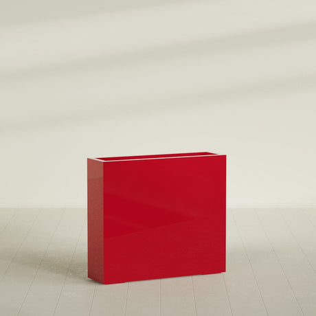 Amesbury Narrow Rectangular Planter in Gloss Red, 36"L × 10"D × 32"H, shown empty