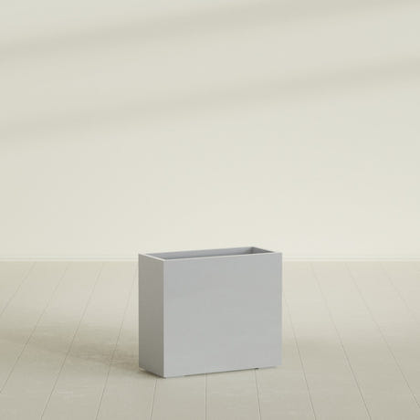 Potsdam Rectangular Planter in Metallic Silver, 36"L × 16"D × 32"H, shown empty