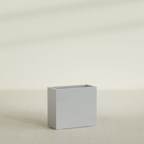 Potsdam Rectangular Planter in Metallic Silver, 36"L × 16"D × 32"H, shown empty