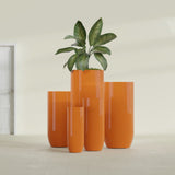 Saint Tropez Bullet Round Planter in Gloss Tangerine, 28"D × 60"H, shown empty