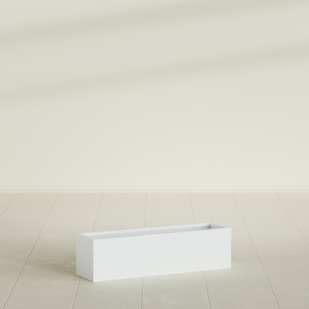 Monaco Rectangle Planter in Matte Bright White, 26"L, shown empty