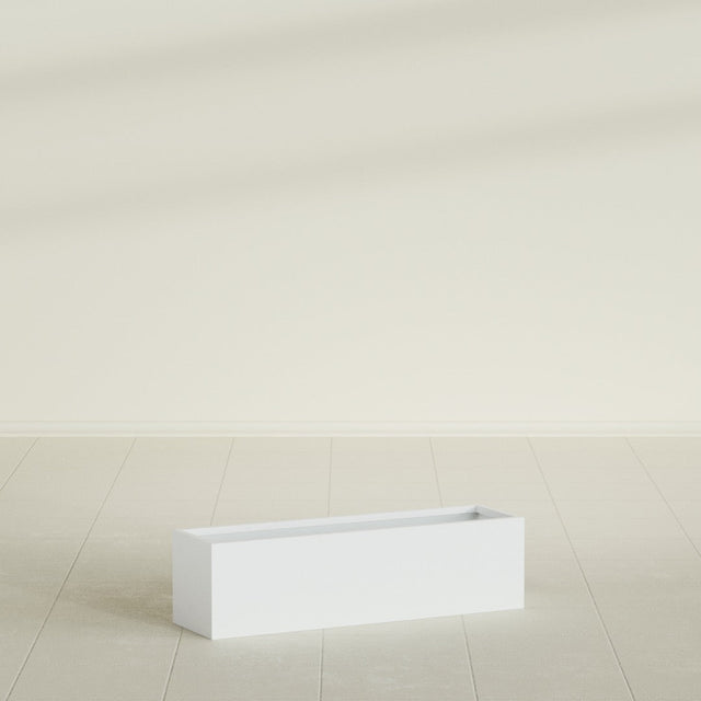Monaco Rectangle Planter in Matte Bright White, 26"L, shown empty