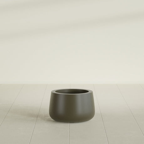 Short Hayden Bowl Planter in Matte Bronze, 12"D × 7"H, shown empty
